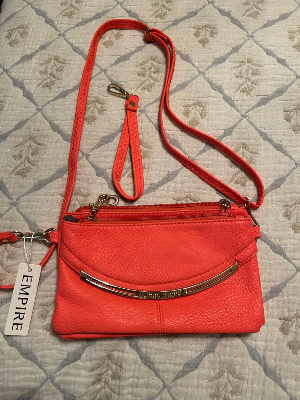 Coral Crossbody Bag with Gold Bar Accent